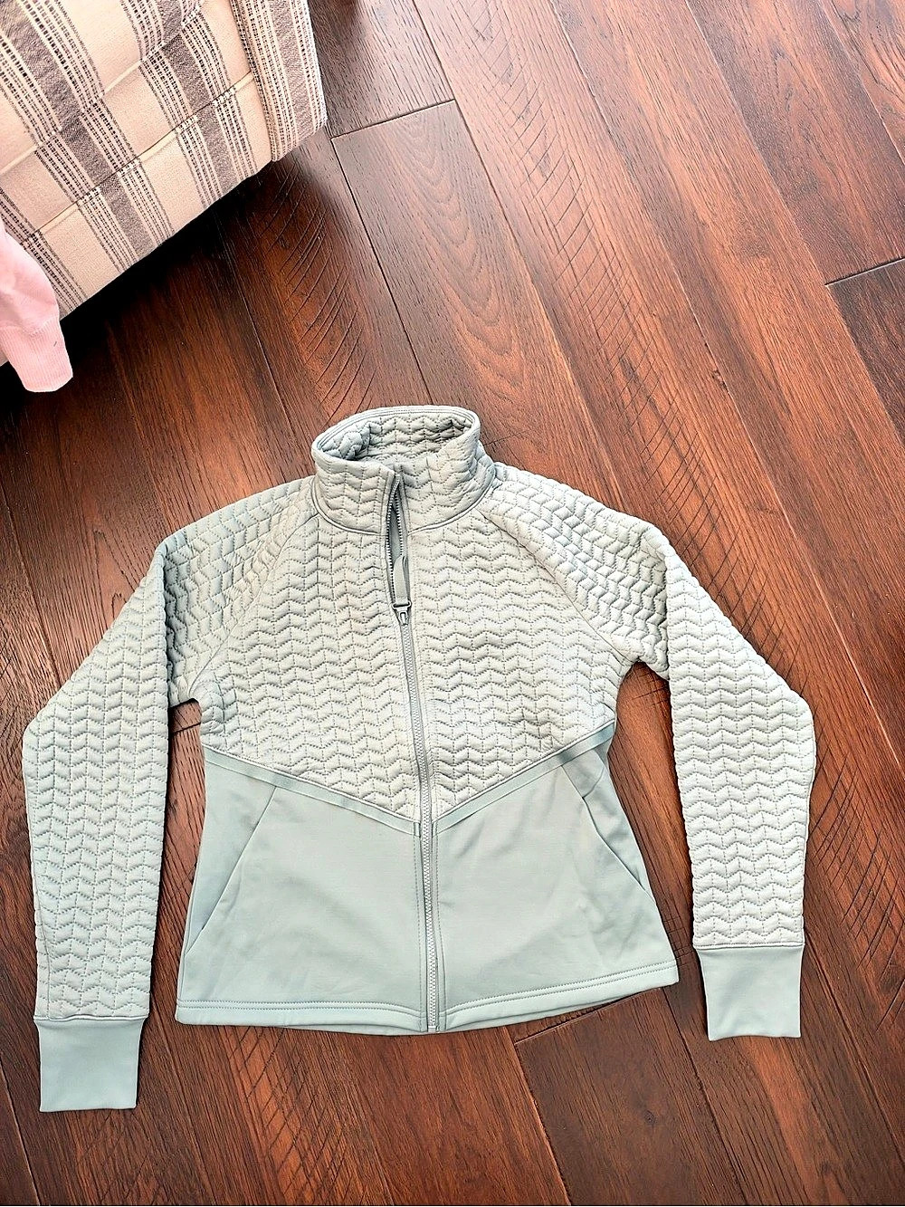 Quilted mixed media Jacket Sage Green Full-Zip Jacket